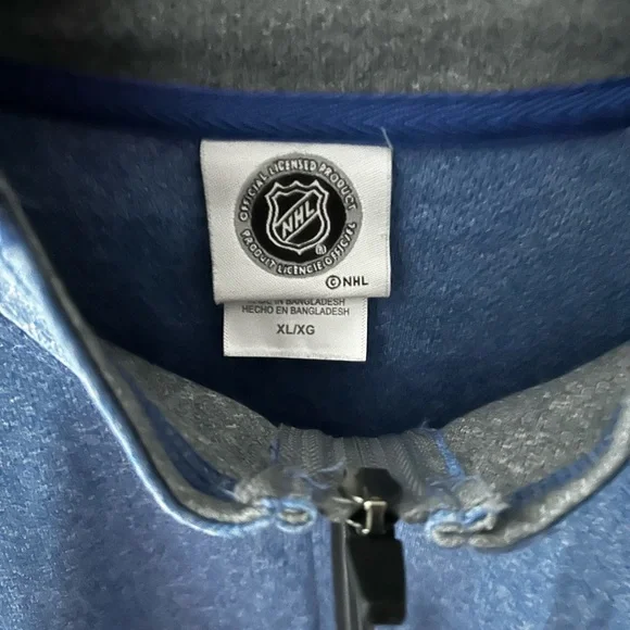 EUC RANGERS Blue and Gray New York Quarter-Zip Pullover W/Long Sleeves Collar - Picture 3 of 9